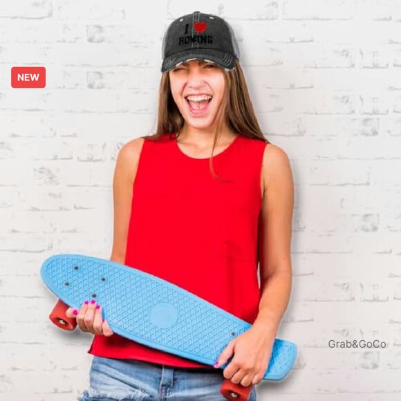 Vintage Distressed Trucker Cap Embroidered Rowing Heart Sporty Retro Fit - Picture 4 of 8